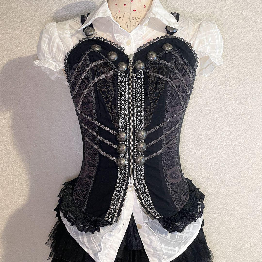 00s 希少 ozz angelo 総柄ボーン入りコルセットキャミ gothic