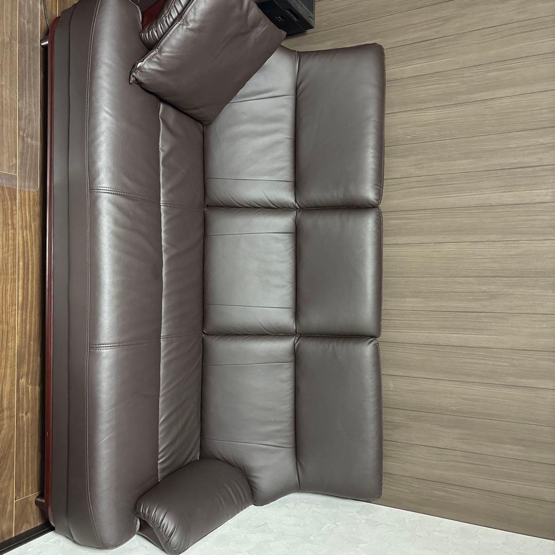 ダークブラウン 合成皮革 ソファ