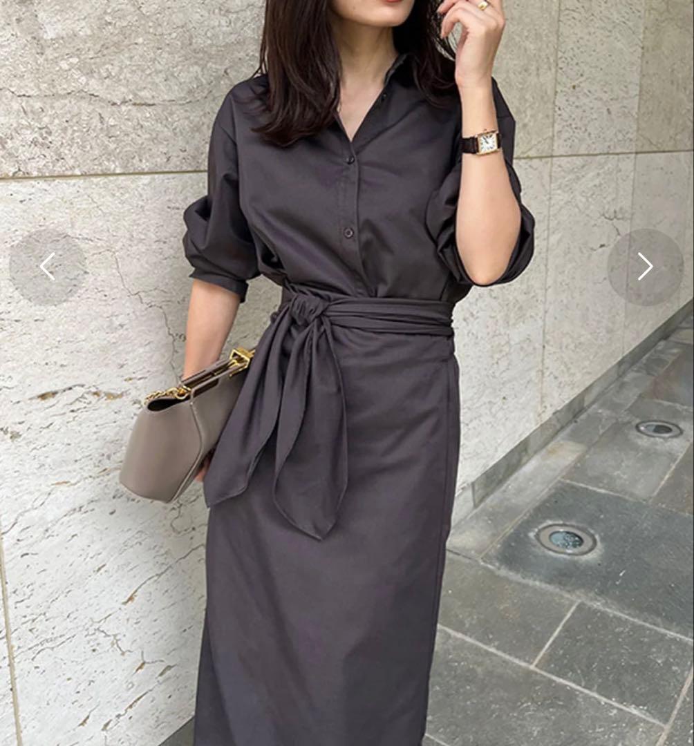 アニュアンス 洗える✨️ラップストレートシャツワンピース ダークブラウン