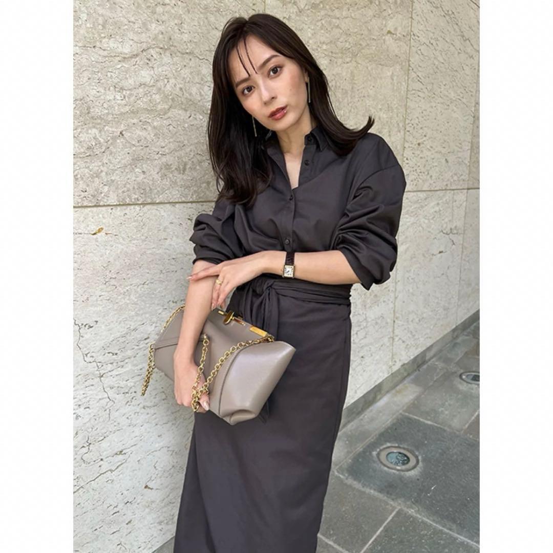 アニュアンス 洗える✨️ラップストレートシャツワンピース ダークブラウン