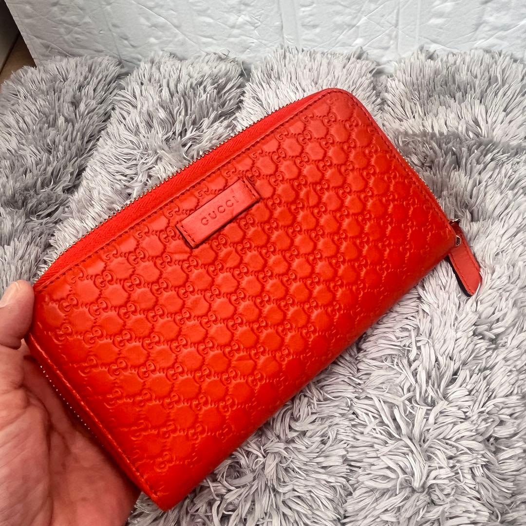 極美品✨GUCCI マイクロシマ　ラウンドファスナー　オレンジ　長財布