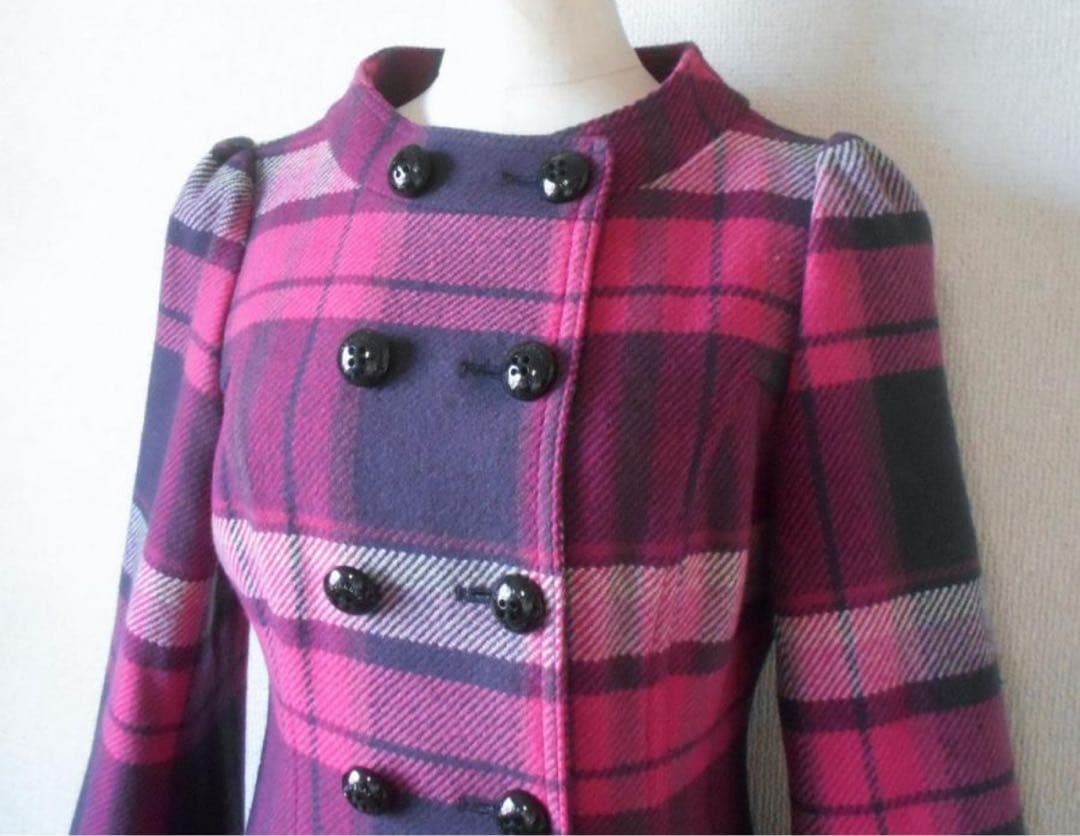 バーバリー ブルーレーベル　チェック　ピンク　ウールコート　ベルト付