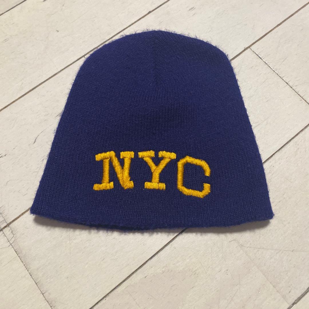 Stussy NYC刺繍 ネイビー ビーニー　90s stussy ニット帽