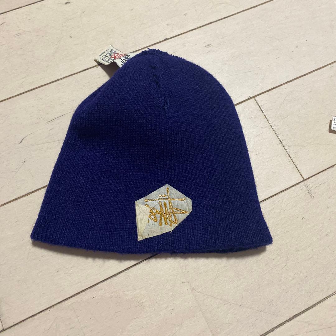 Stussy NYC刺繍 ネイビー ビーニー　90s stussy ニット帽
