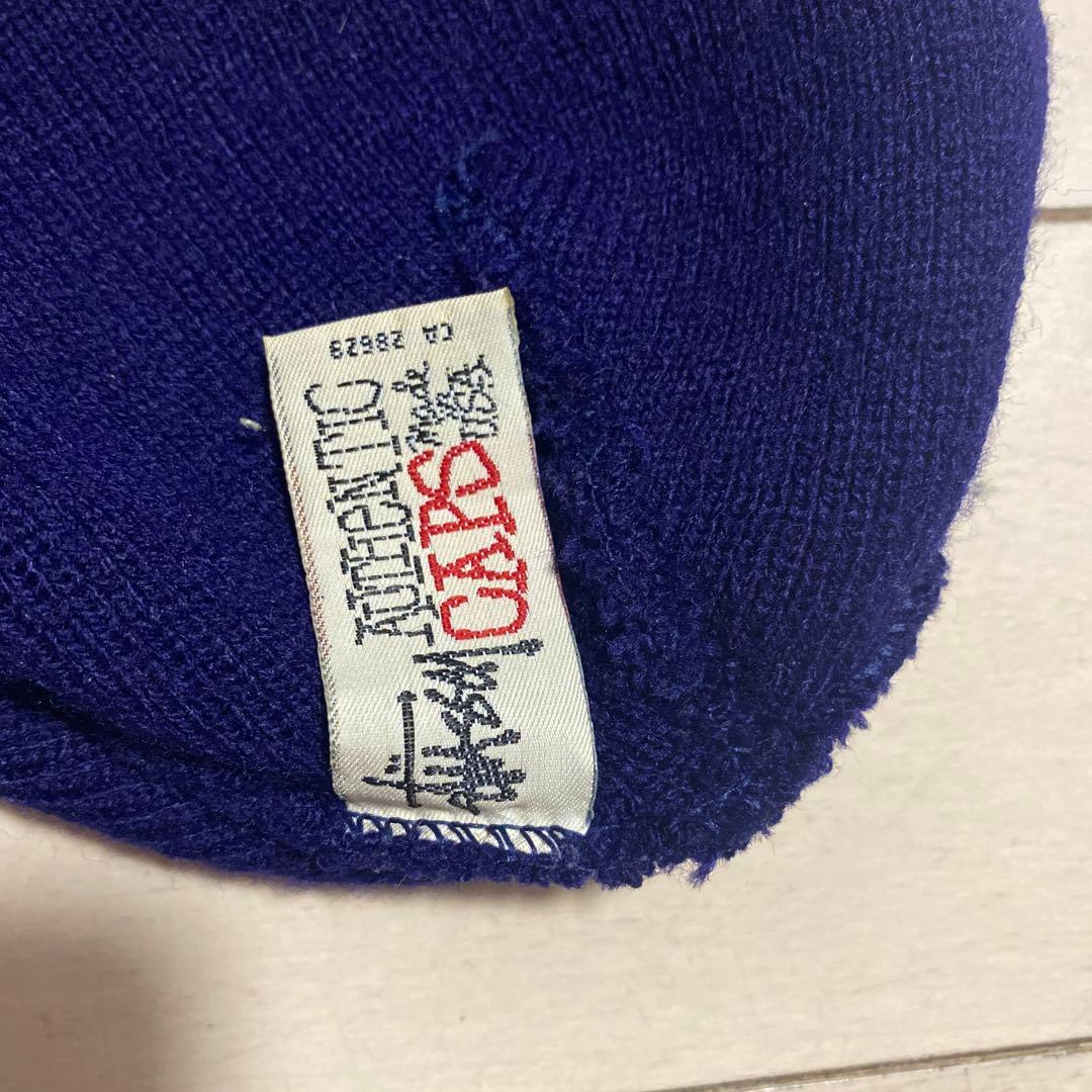 Stussy NYC刺繍 ネイビー ビーニー　90s stussy ニット帽