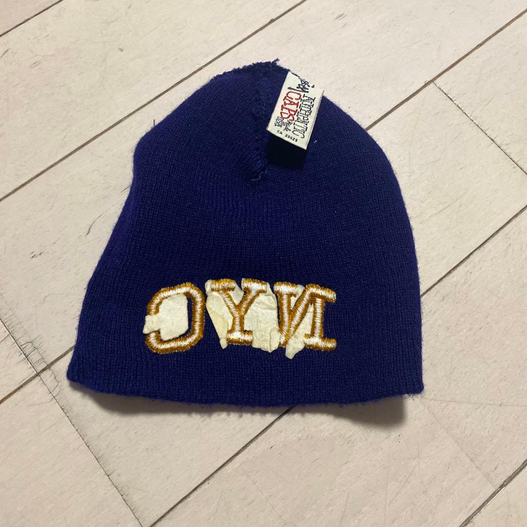Stussy NYC刺繍 ネイビー ビーニー　90s stussy ニット帽