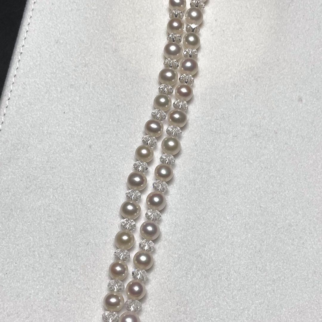 【テリ最強 】パールネックレス 長さ調節可SILVER7.1-7.5mm ロング