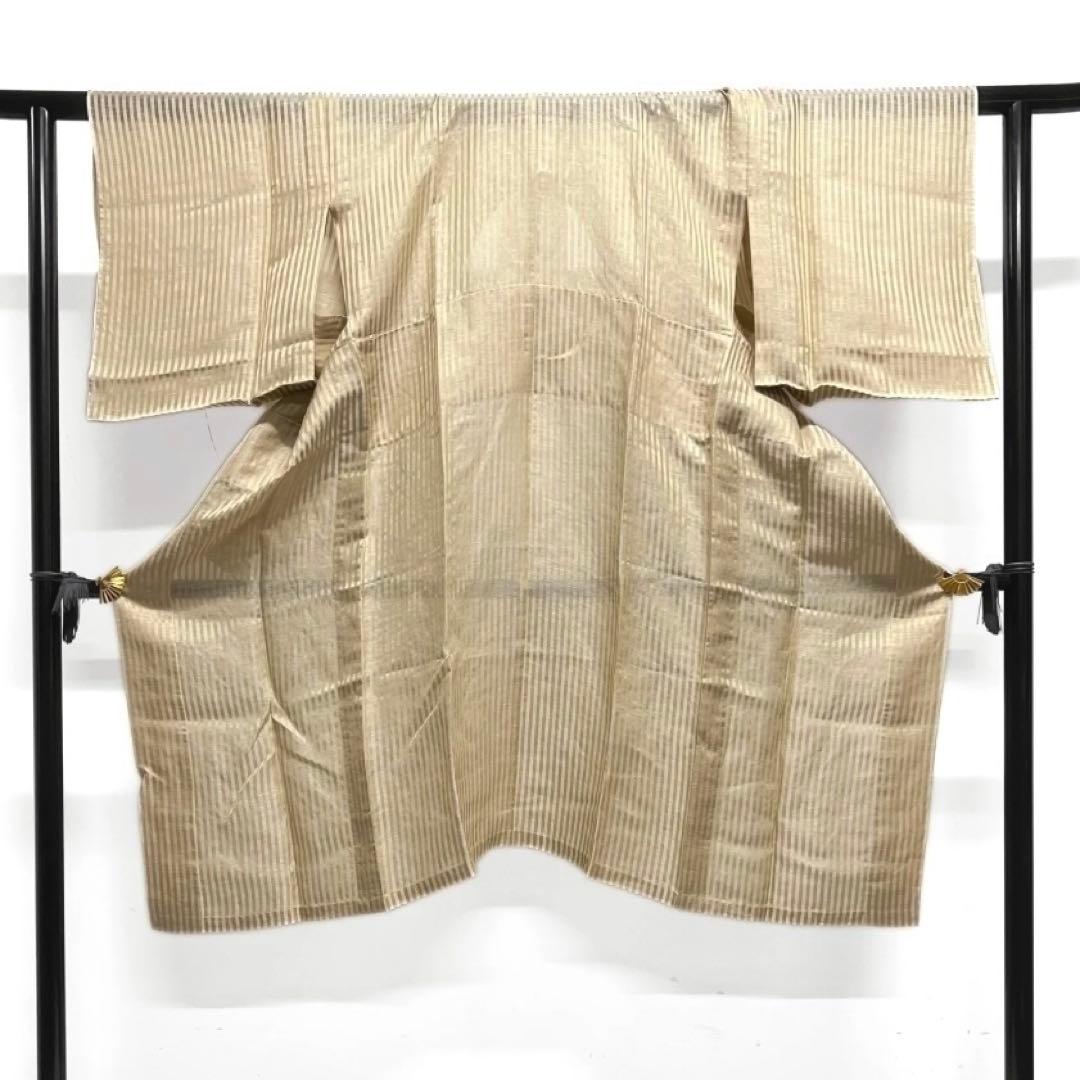 未着用　長襦袢　夏用　綿麻　縦縞　ベージュ　着物　042a d