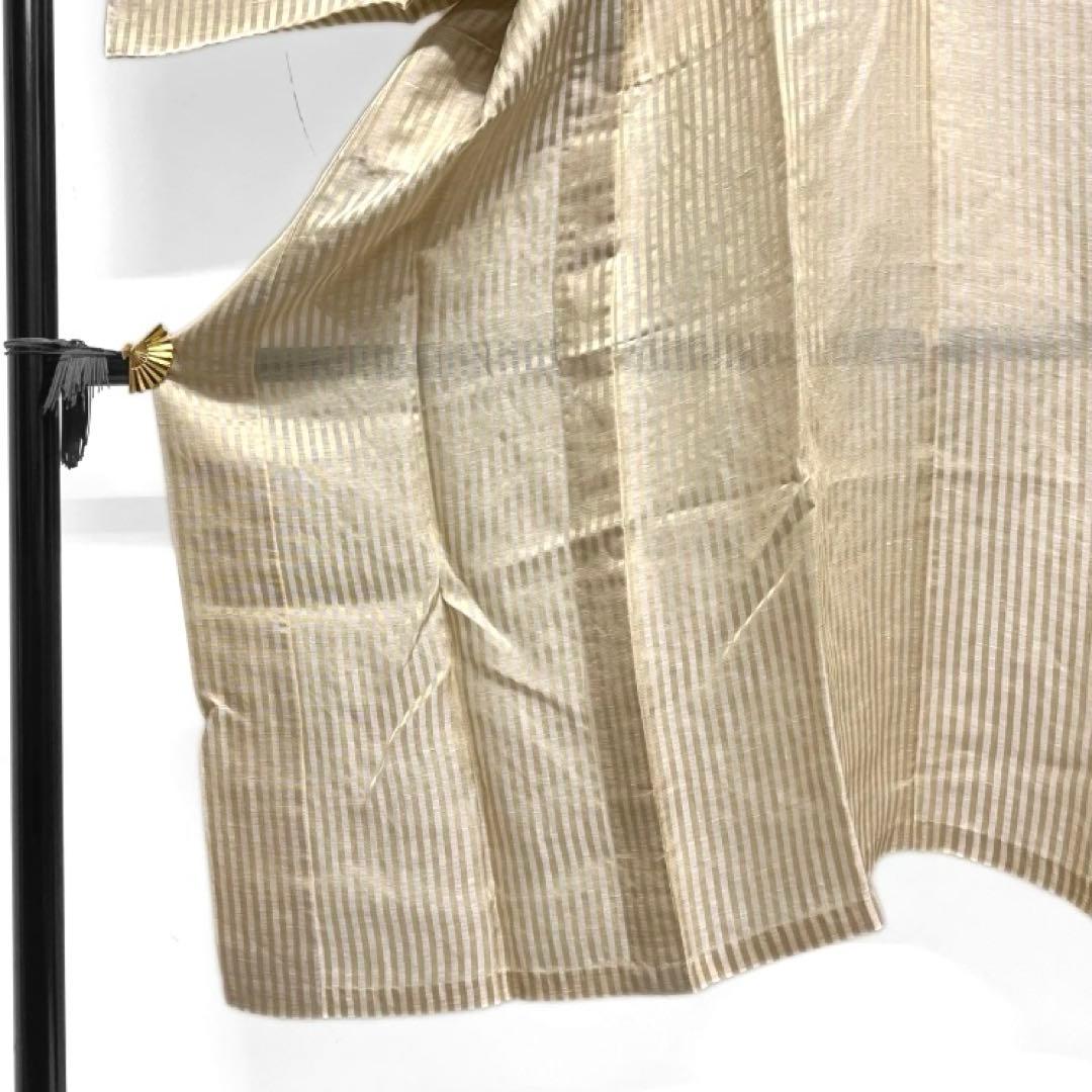 未着用　長襦袢　夏用　綿麻　縦縞　ベージュ　着物　042a d