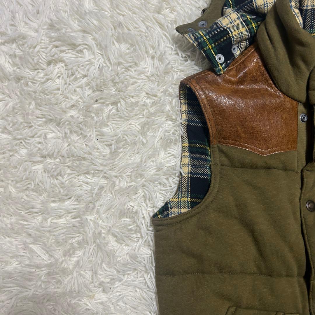 ポロバイラルフローレン　ベスト　レザー　本革　ヨーク　チェック　M