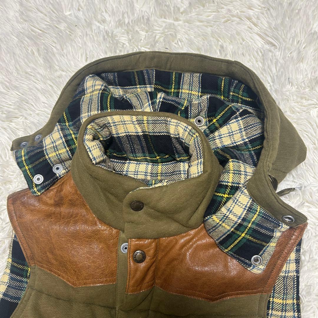 ポロバイラルフローレン　ベスト　レザー　本革　ヨーク　チェック　M