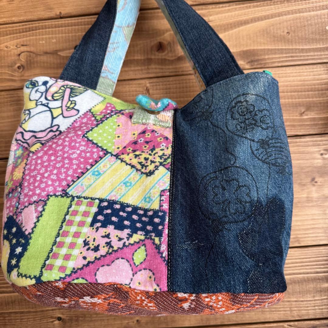 ハンドメイド デニムリメイク バッグ レトロアニマル ポーチ付き 2way 51