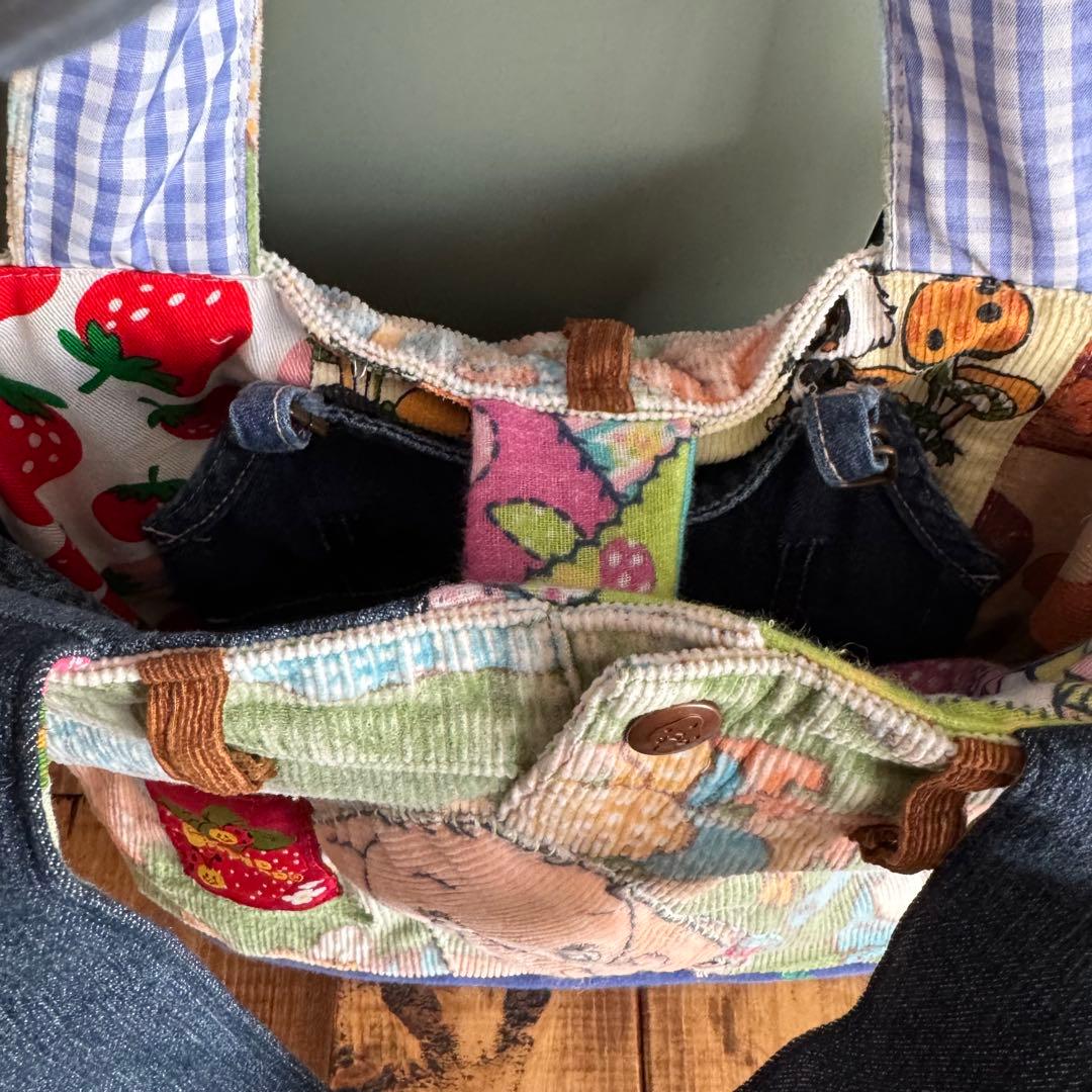 ハンドメイド デニムリメイク バッグ レトロアニマル ポーチ付き 2way 51