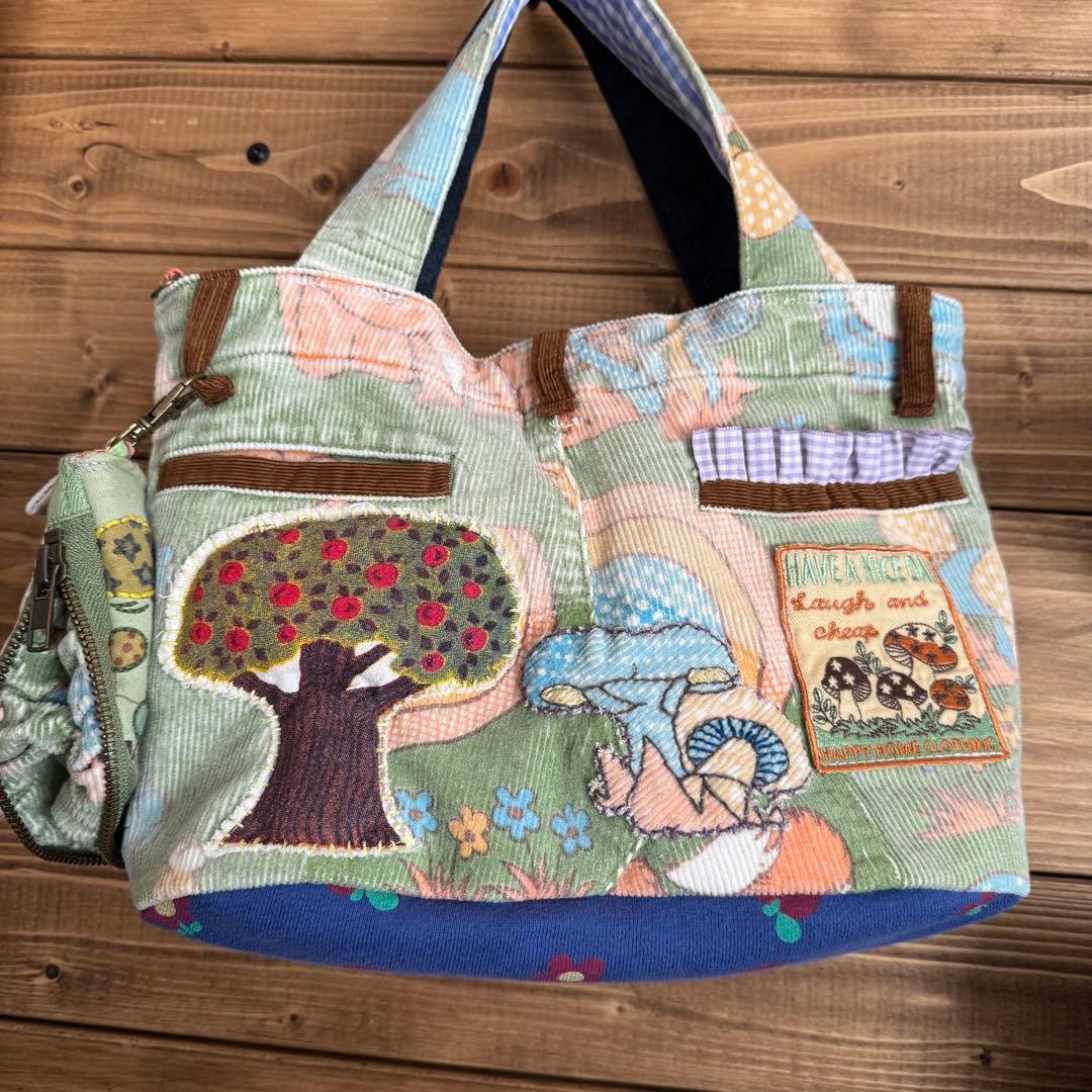 ハンドメイド デニムリメイク バッグ レトロアニマル ポーチ付き 2way 51