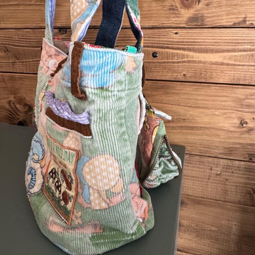 ハンドメイド デニムリメイク バッグ レトロアニマル ポーチ付き 2way 51