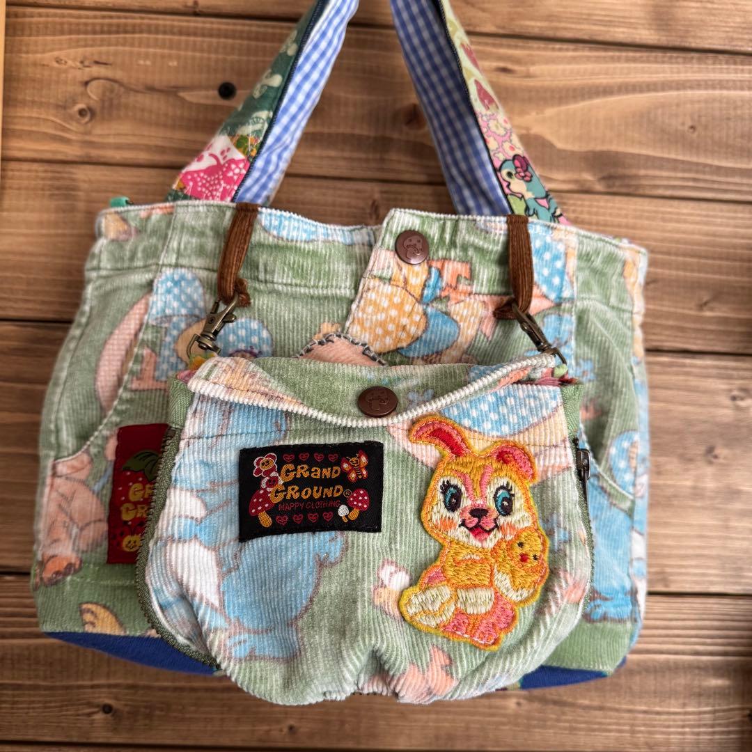 ハンドメイド デニムリメイク バッグ レトロアニマル ポーチ付き 2way 51