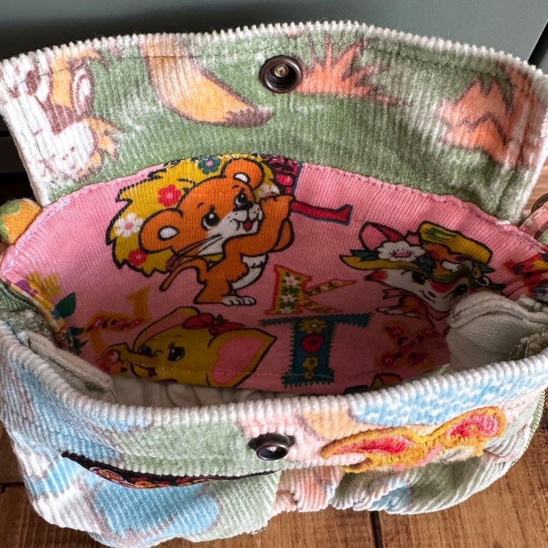 ハンドメイド デニムリメイク バッグ レトロアニマル ポーチ付き 2way 51