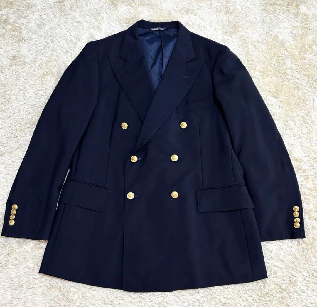 ポロ ラルフローレン 紺ブレザー ダブルジャケット 金ボタン L相当
