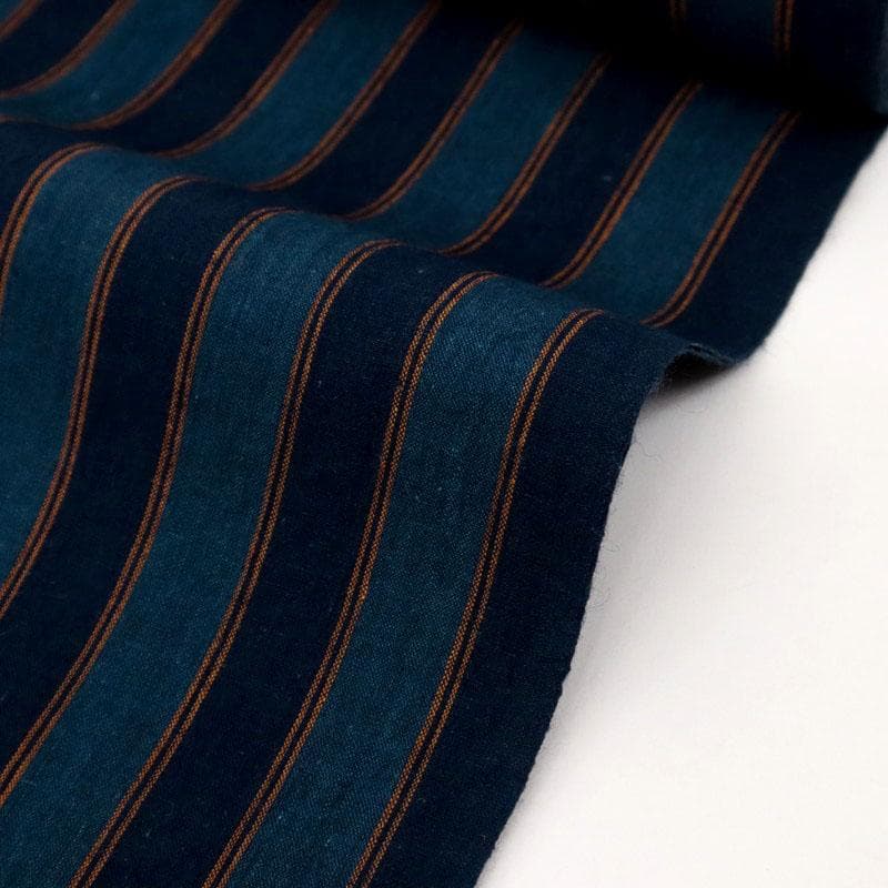 《反物■小千谷綿麻ちぢみ■本藍染■小紋◆シンプル縞模様◆夏着物◆反24-75》