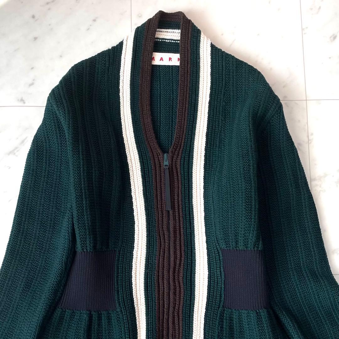 MARNI ニットカーディガン チュニック ウール 38 ダブルジップ ①