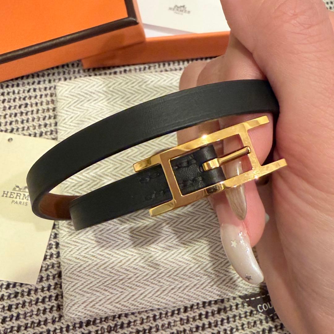 極美品エルメスHERMES レザーブレスレット マットゴールドバックル