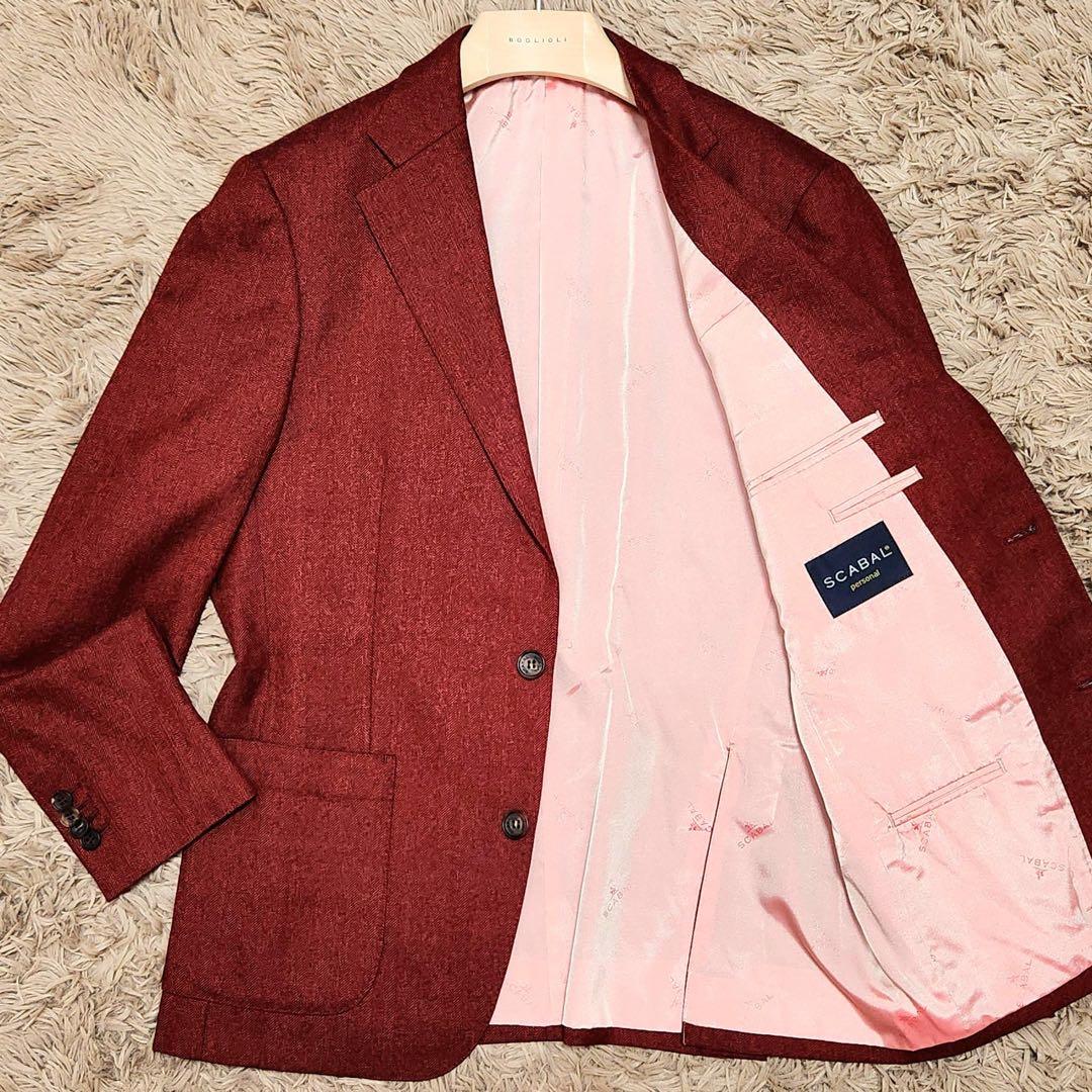 SCABAL テーラードジャケット ヘリンボーン ツイード ロゴ ボタン 美裏地