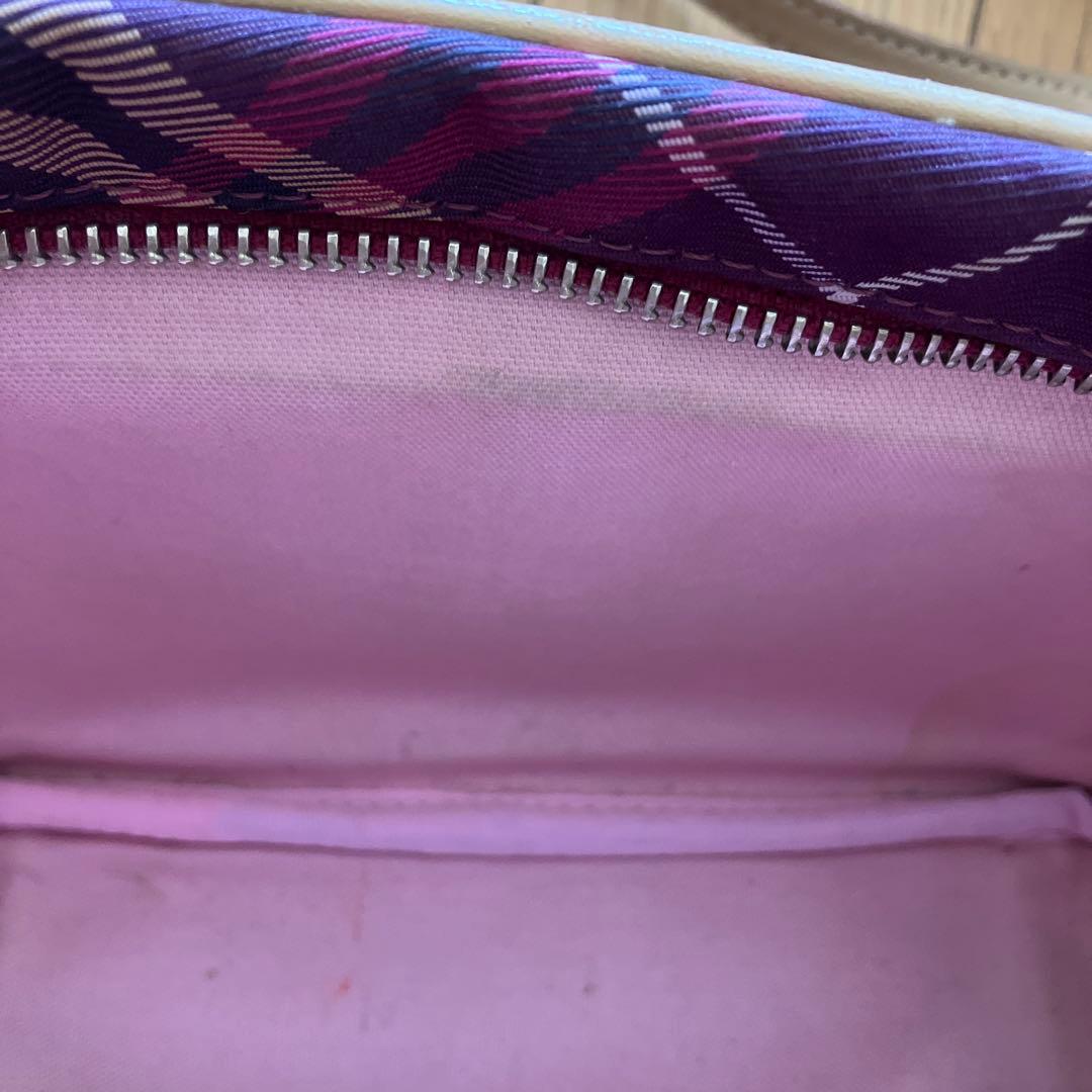 バーバリーブルーレーベル　チェック柄ショルダーバッグ　ボルドーピンク系