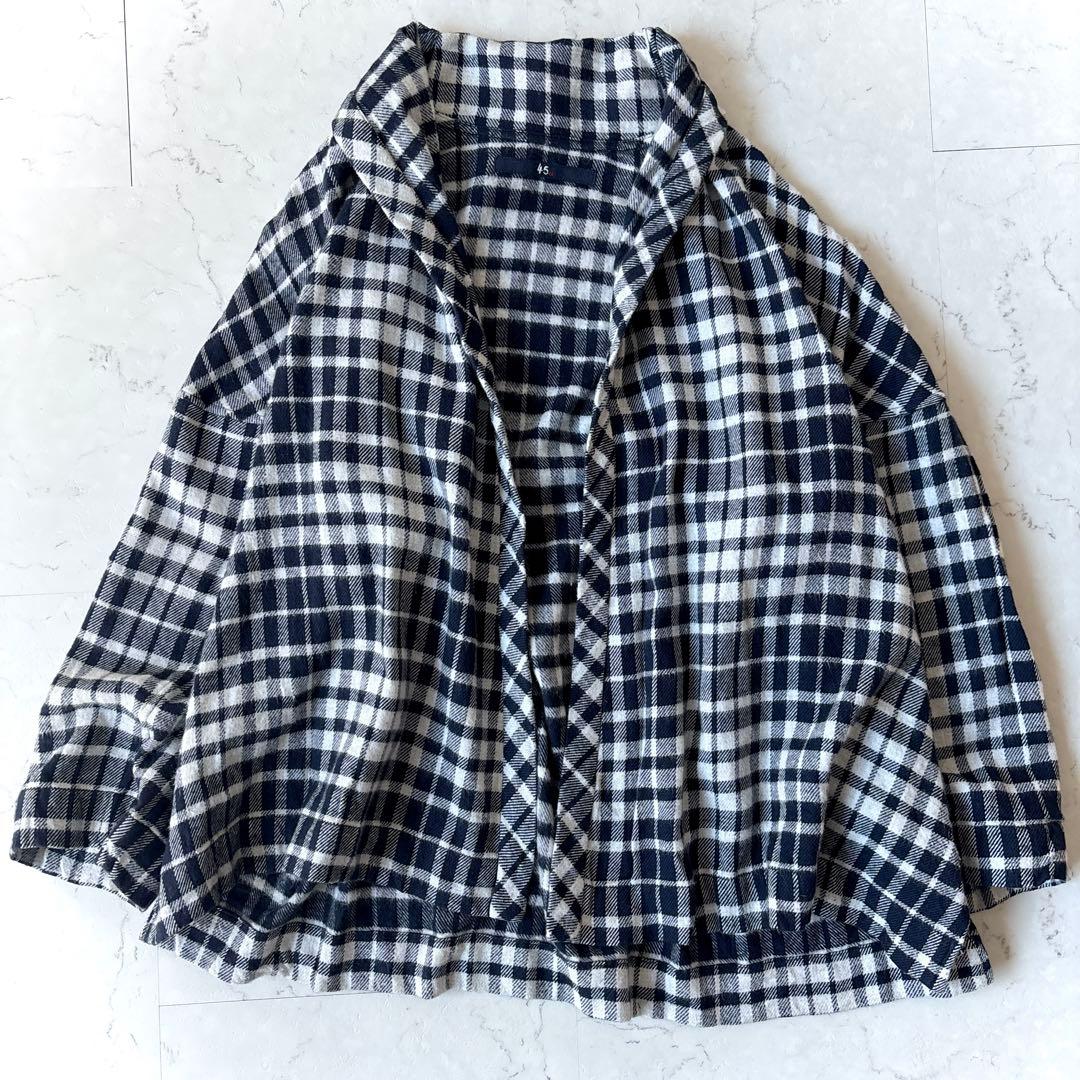 美品 45R インド製 コットンフランネルチェック シャツカーディガン 羽織り_