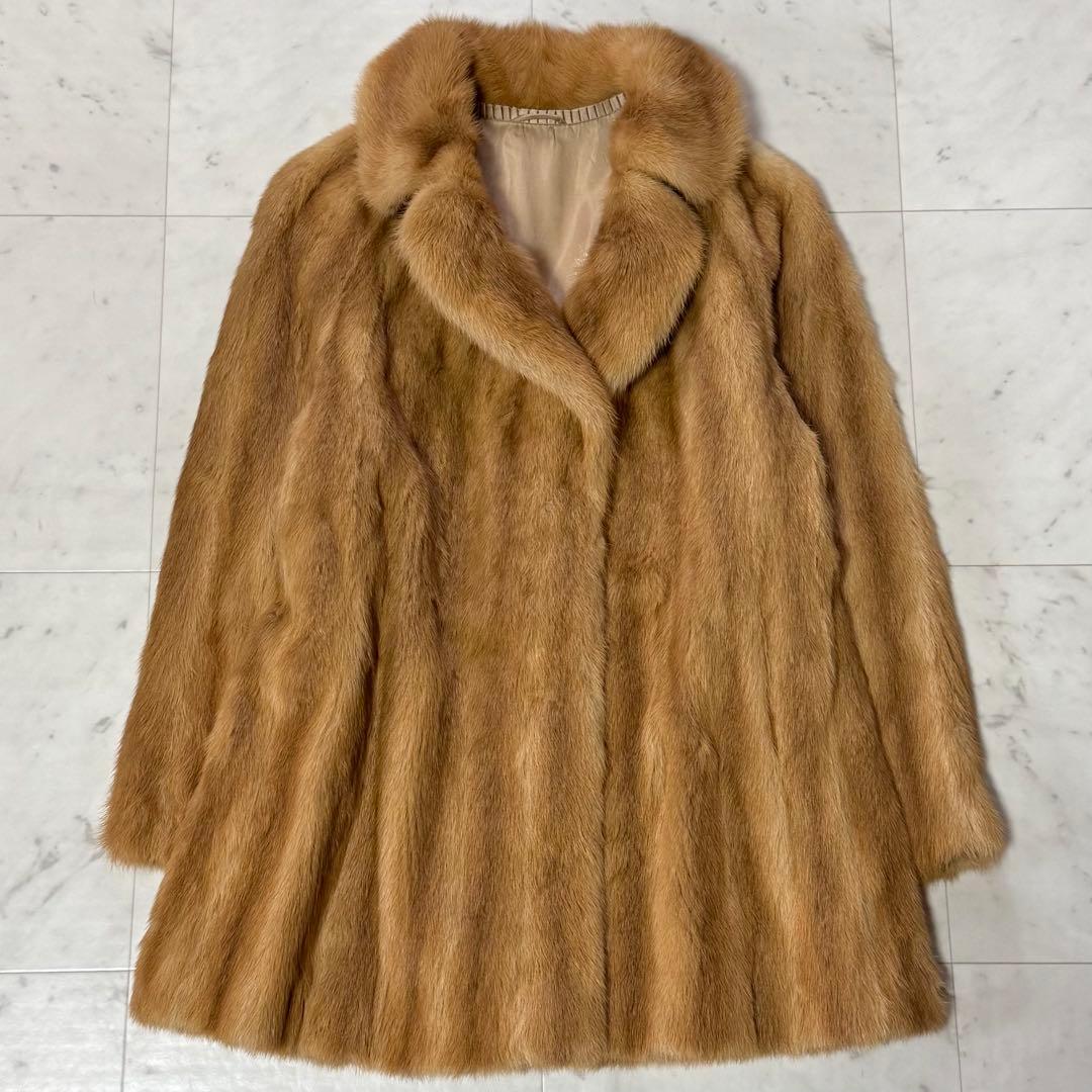 EMBA 毛皮コート ミンクファー ストライプ キャメル