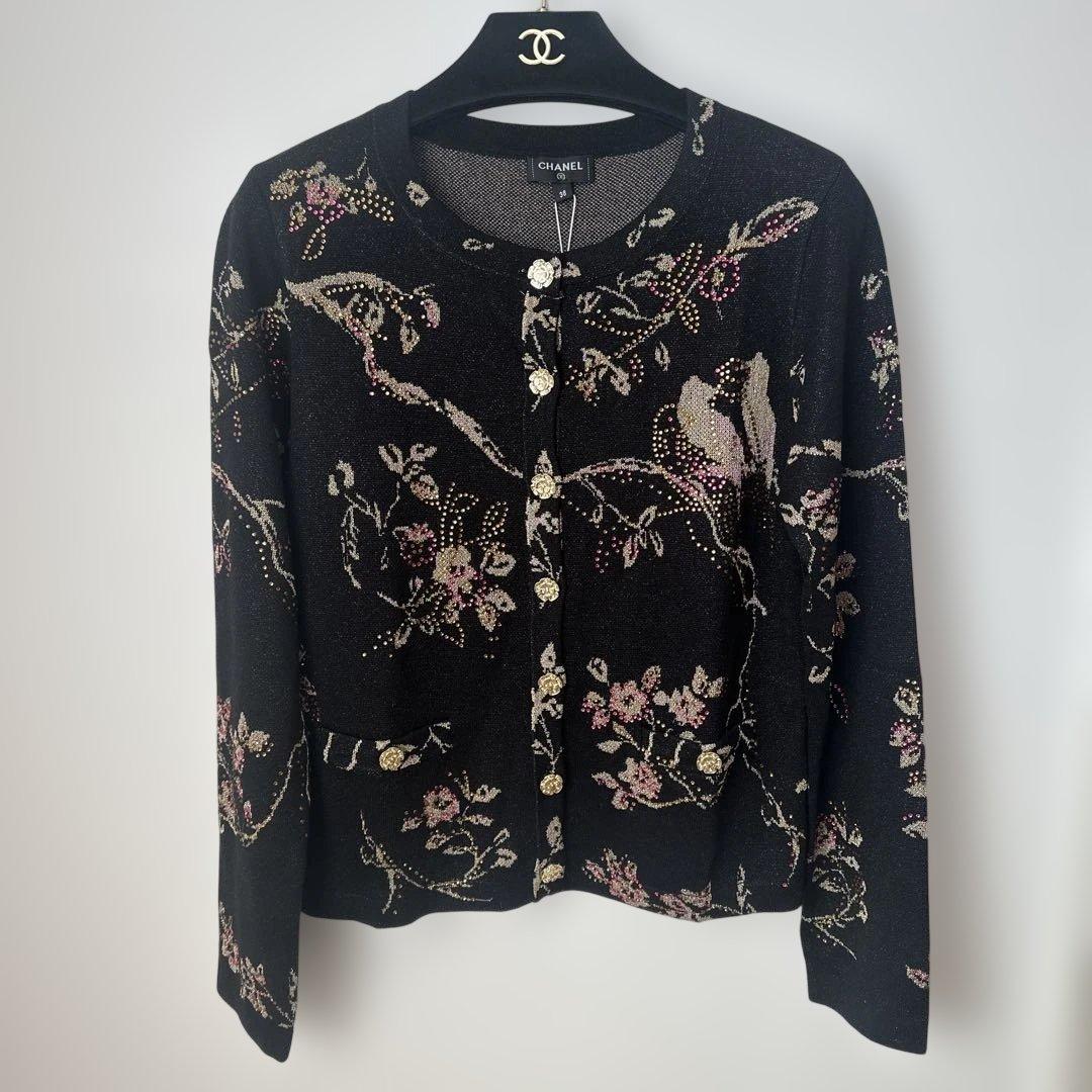 CHANEL 花柄刺繍 長袖カーディガン