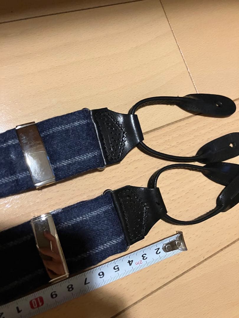  THURSTON グレー ストライプ サスペンダー