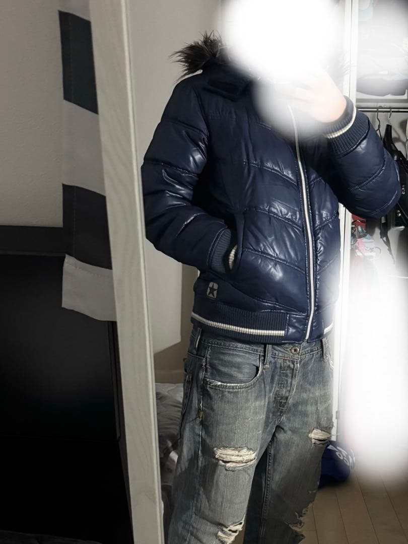 Y2Kファーダウンジャケット平成ギャル 男光沢短丈 archive グランジ