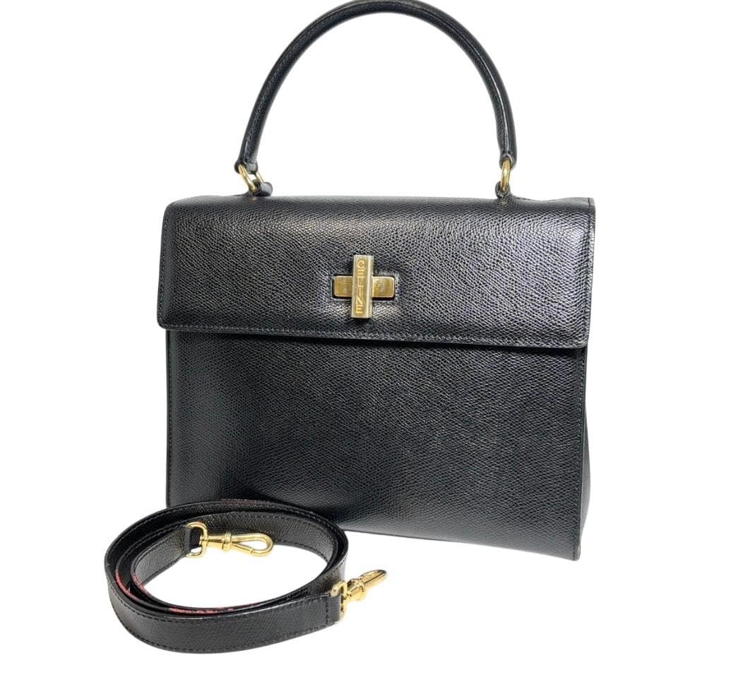 セリーヌ ヴィンテージ ターンロック 2WAY ハンドバッグ ゴールド ブラック