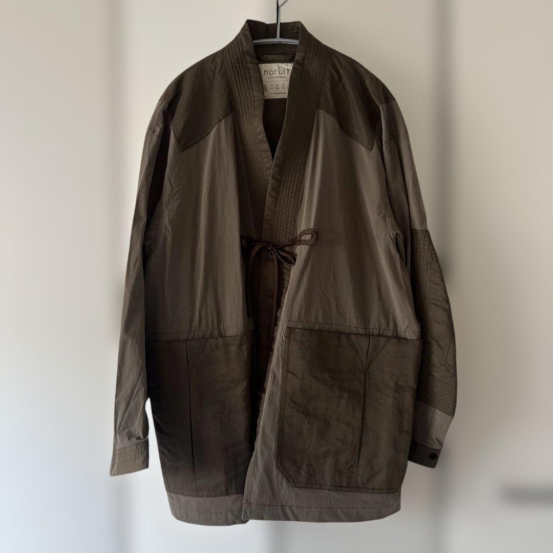 norbit ノーカラー羽織ジャケット ブラウンカーキ