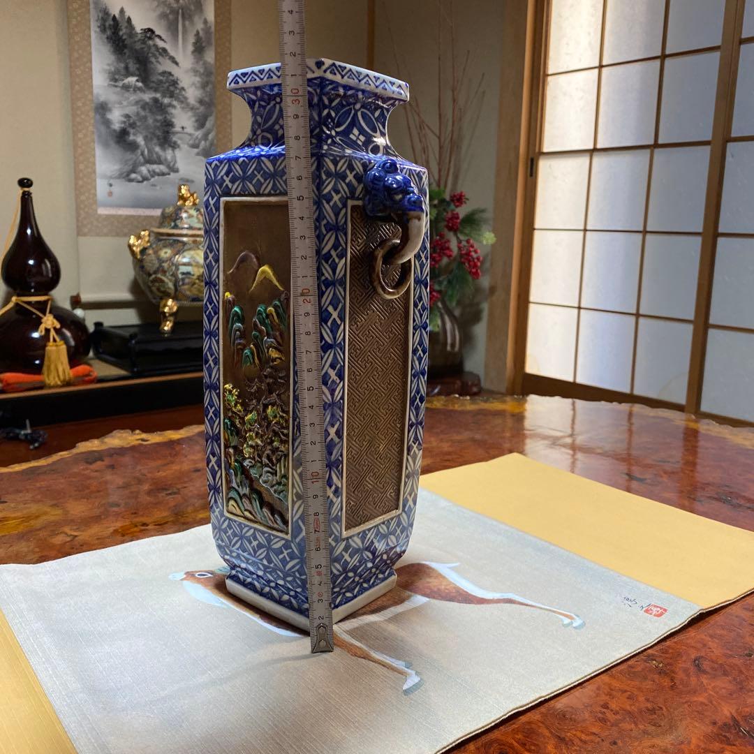 九谷焼　花瓶　緑角福　象双耳遊環　両耳　アンティーク　両耳　レア　希少