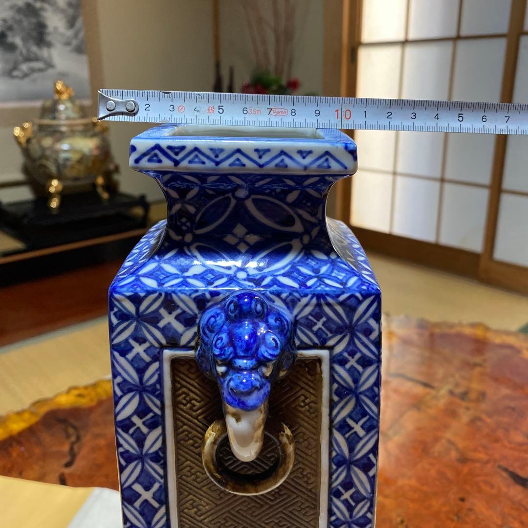 九谷焼　花瓶　緑角福　象双耳遊環　両耳　アンティーク　両耳　レア　希少