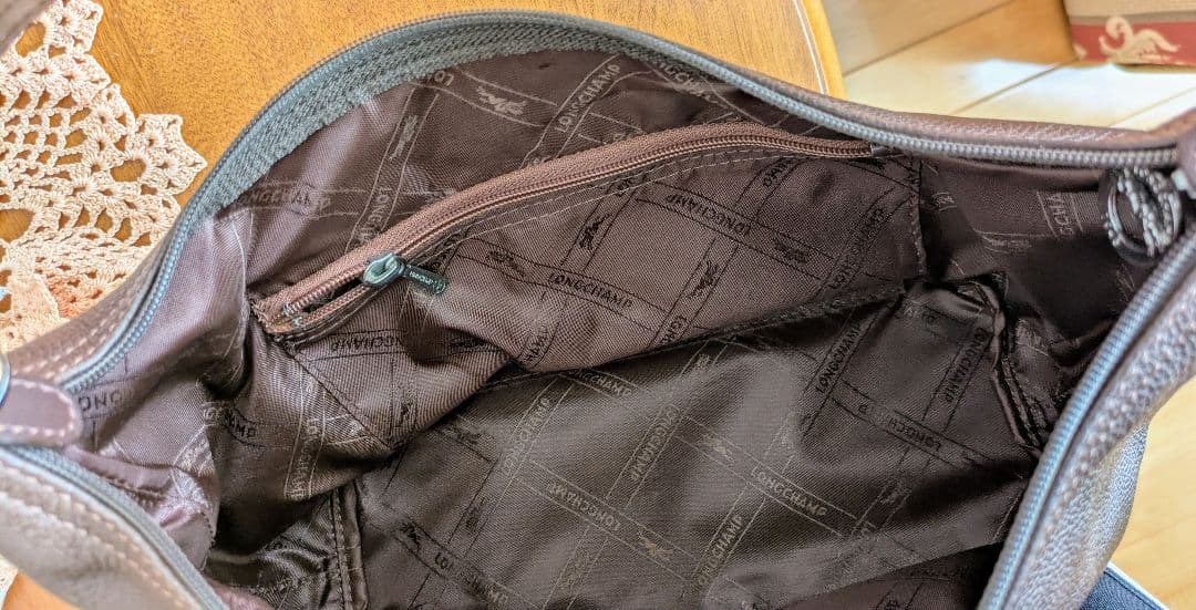 ロンシャン　ブラウン レザーワンショルダーバッグ