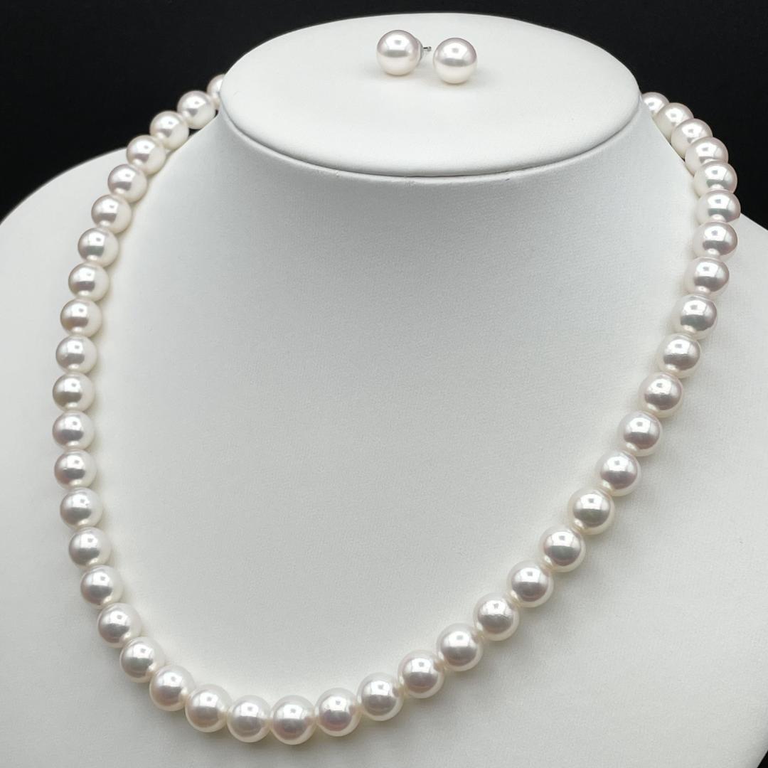 アコヤ真珠 花珠 真珠総合研究所鑑別書 約8-8.5 ネックレス ピアス