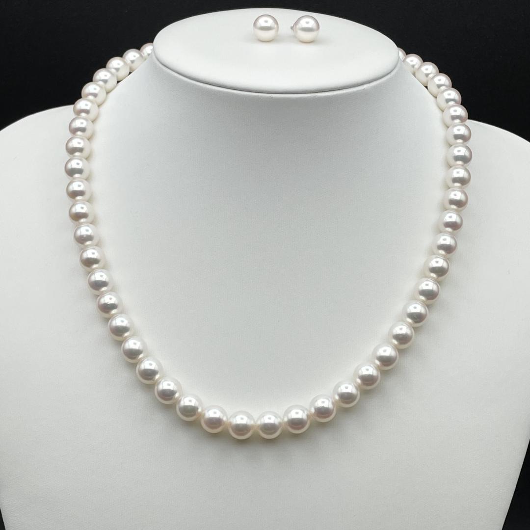 アコヤ真珠 花珠 真珠総合研究所鑑別書 約8-8.5 ネックレス ピアス