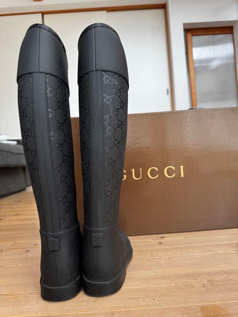 GUCCI ブラック GGパターン レインブーツ