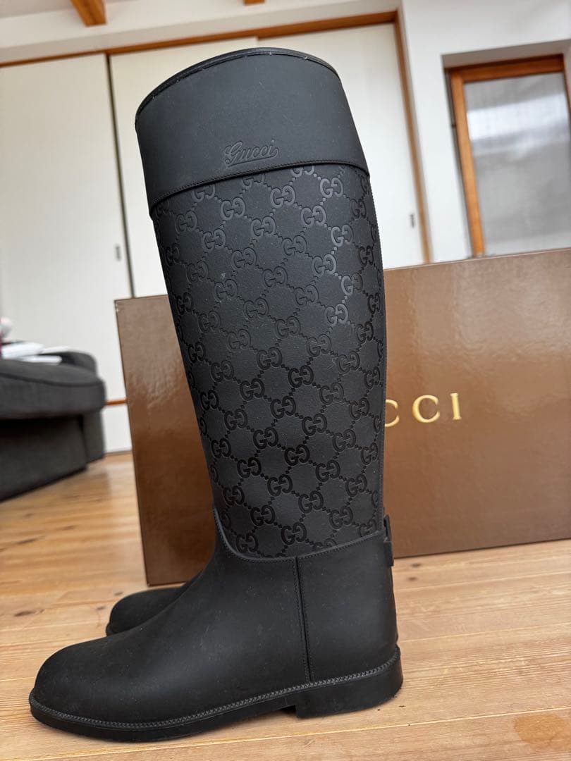 GUCCI ブラック GGパターン レインブーツ