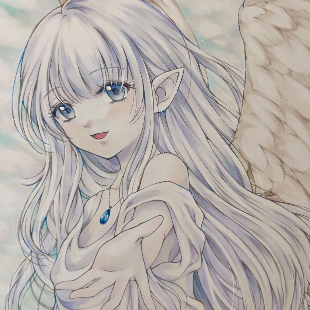 葉*月様 手描きイラストA4＊導きの守護天使＊一点もの＊原画