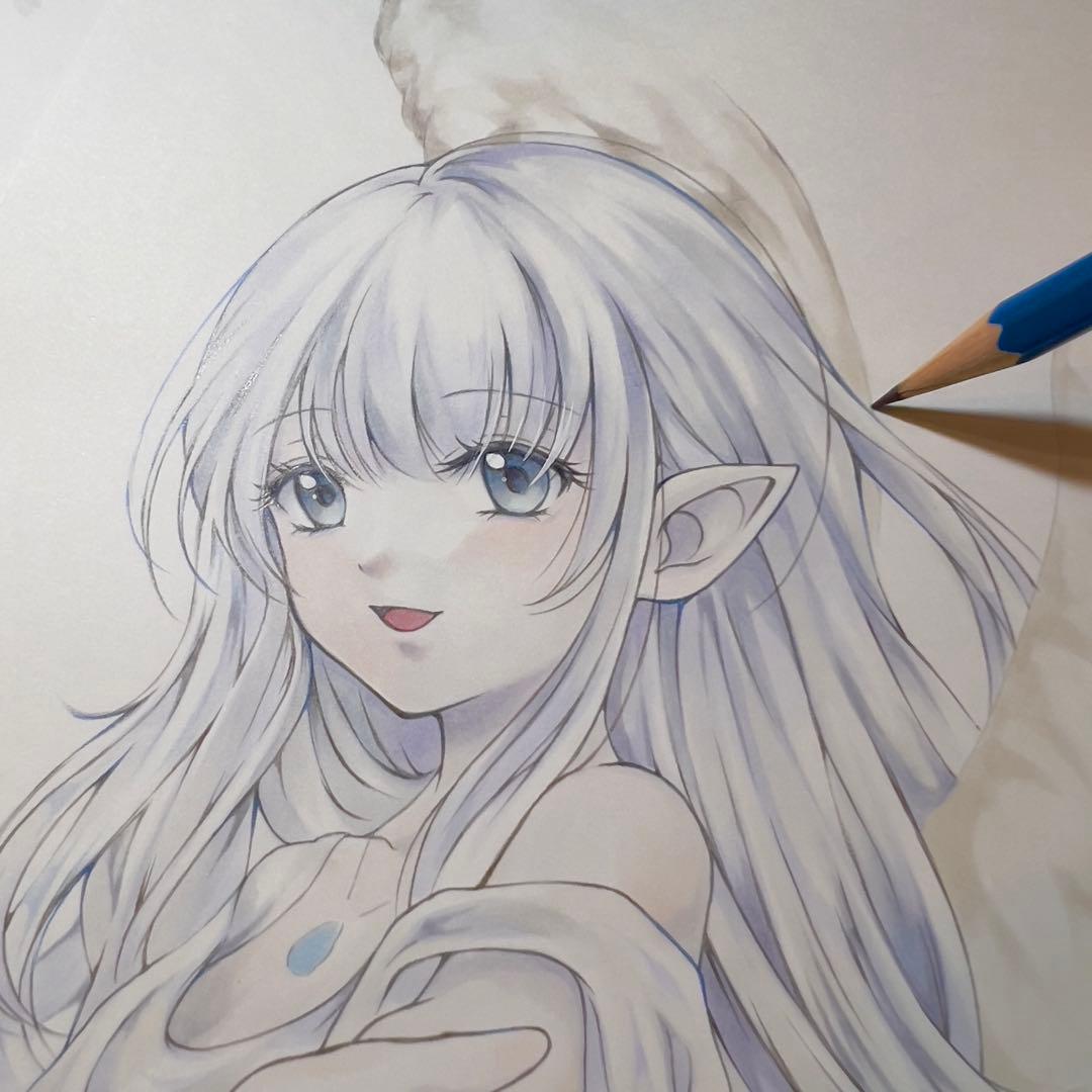 葉*月様 手描きイラストA4＊導きの守護天使＊一点もの＊原画