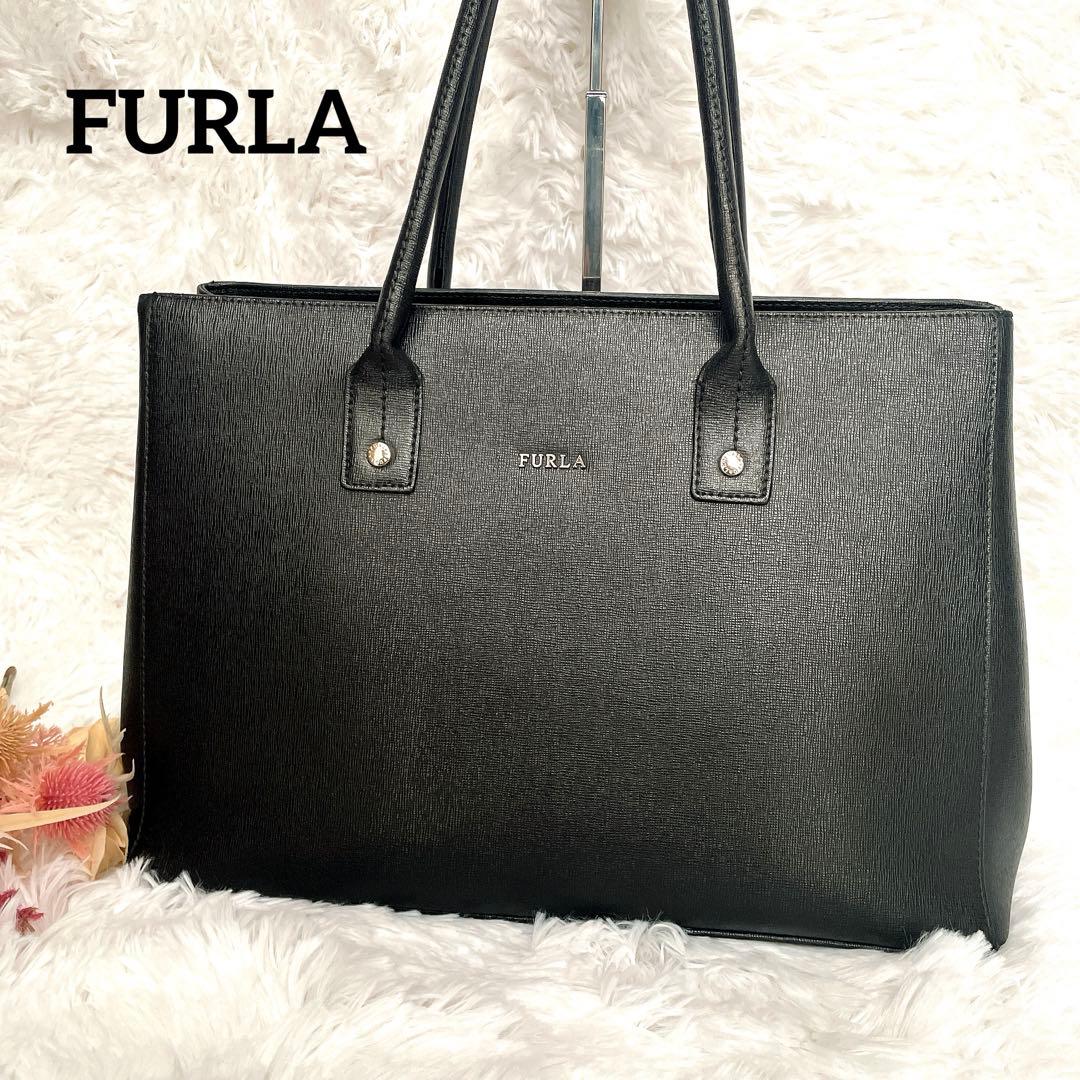 美品⭐︎ FURLA リンダ 黒 サフィアーノ ビジネス トートバッグ ゴールド