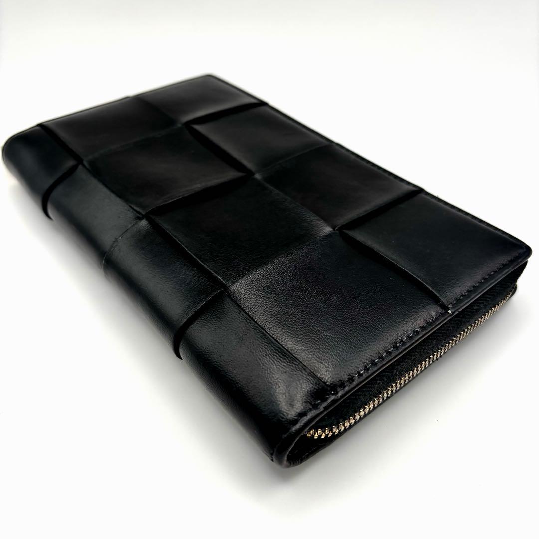 Bottegaveneta ブラックレザー長財布 ゴールド