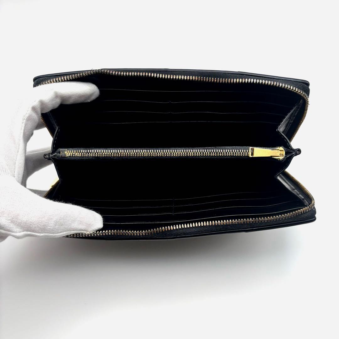 Bottegaveneta ブラックレザー長財布 ゴールド