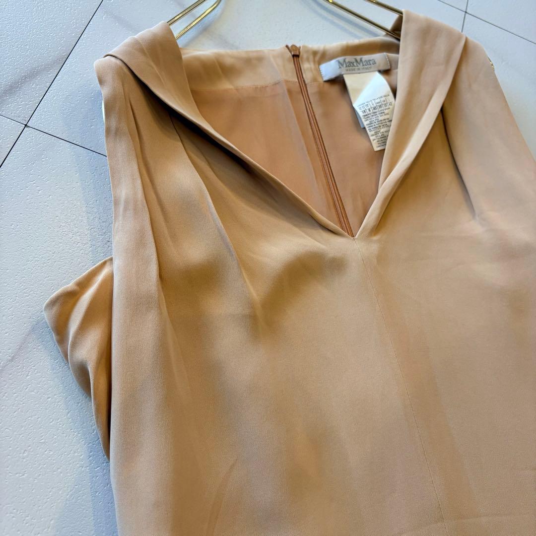 NO3-125 MAX MARA 白タグベージュノースリーブワンピース42