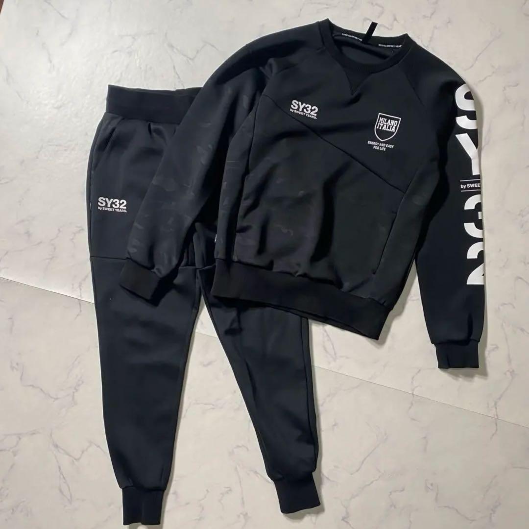 【美品】SY32　セットアップ　プリント　ダブルニットエンボスカモロゴ　イージー