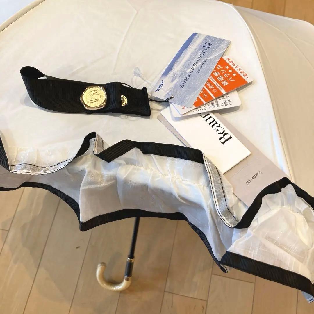 ビューランス　フリルたっぷり　サマーシールド日傘　ホワイト