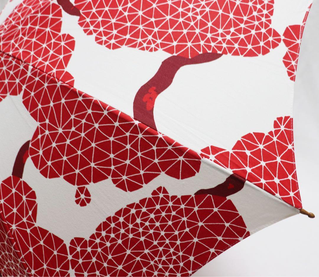 新品 日本製 赤と白のコントラストが美しい 上品和柄 高級長傘 UV加工 日傘